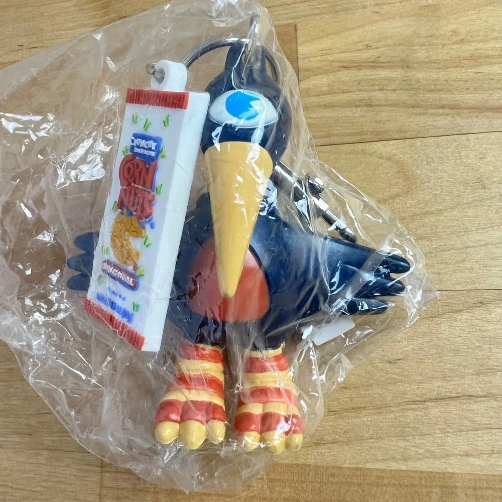 Vintage CornNuts Keychain Winky Crow Bird Figure Promotional Mascot Weird World